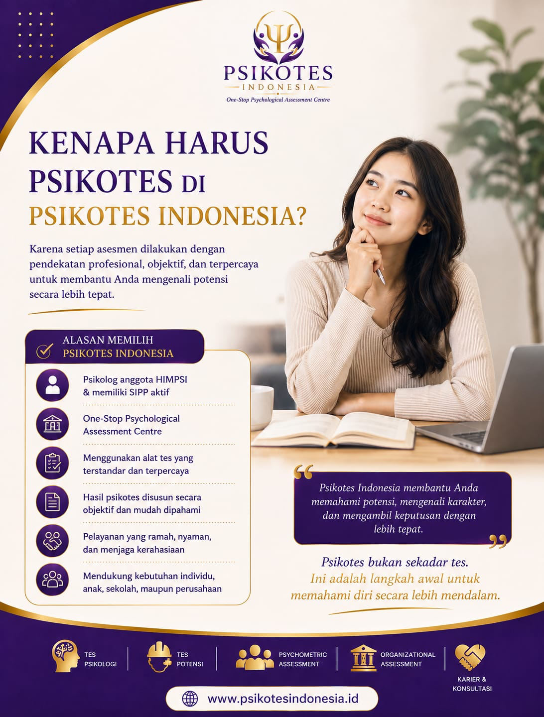 Infografis Kenapa Harus Psikotes di Psikotes Indonesia — Pendekatan profesional, objektif, dan terpercaya