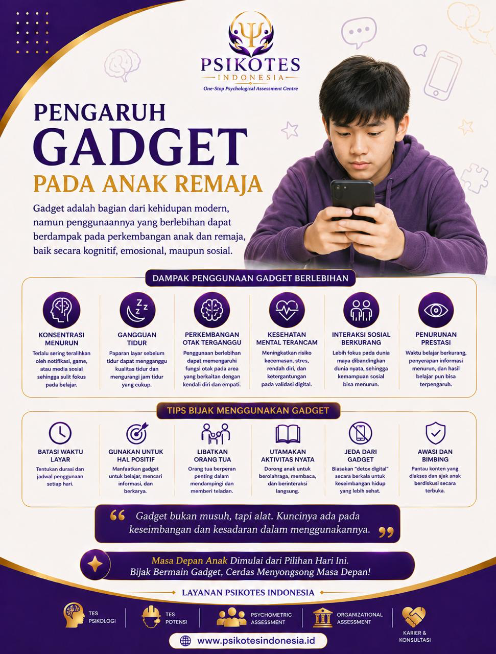 Infografis Pengaruh Gadget pada Anak Remaja — Dampak penggunaan gadget berlebihan dan tips bijak menggunakannya